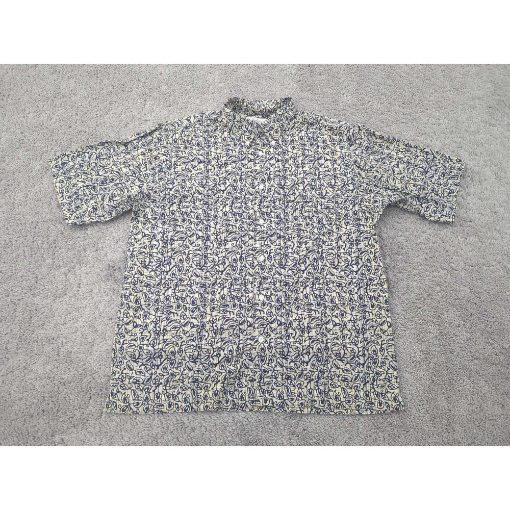 Turnbury Button Up Shirt Mens Large Blue Abstract Leaves Print 100% Cotton